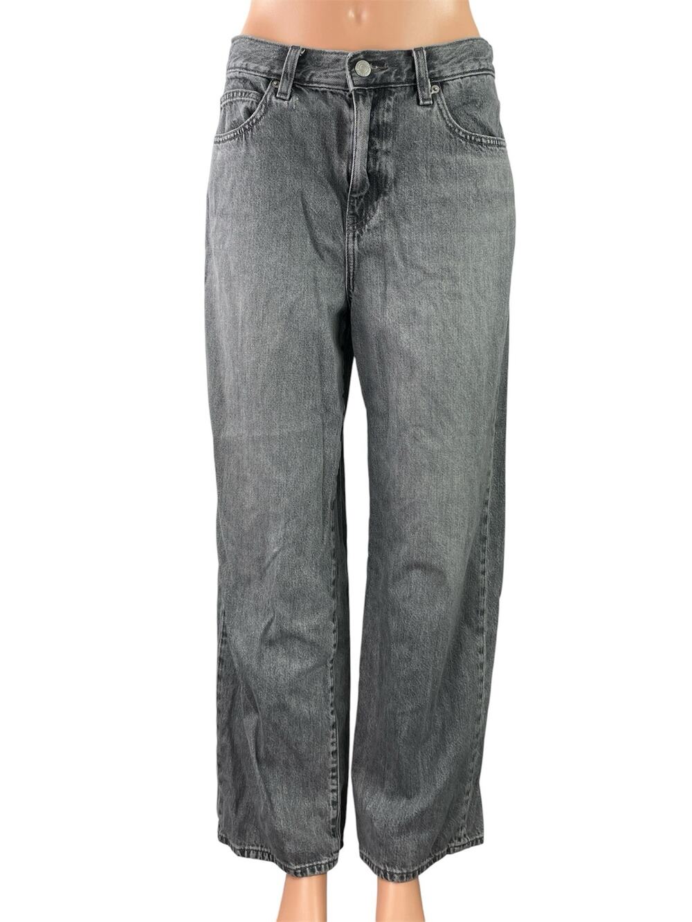 Uniqlo Women's Gray High Waist Relaxed Baggy Wide Leg Denim Jeans Pants Size 27